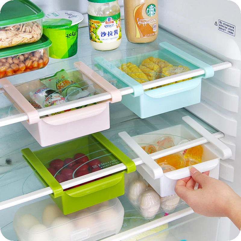 Refrigerator Storage Holder With Layer Partition Hanging Space Saver Shelf Rack Fridge Pull-out Organiser With Layer Partition