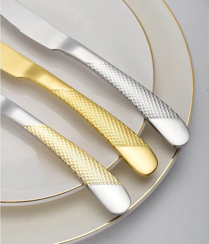 5pcs/set Cutlery Tableware Stainless steel Cutlery Set Luxury Dinnerware Gold Fork Spoon Steak Knife Western Flatware Set