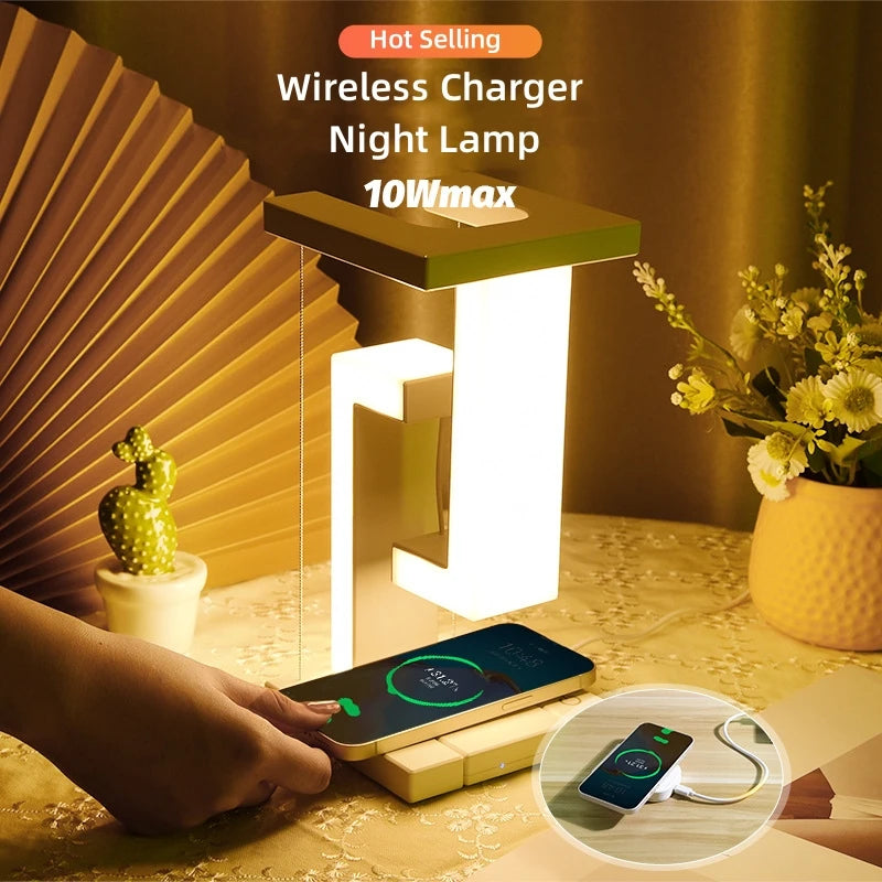 Floating Table Lamp Smart Phone Wireless Charging Levitating LED Desk Lamp Anti-gravity Night Light With 10W Wireless Charger