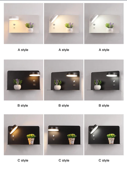 LED Wall Lights With Switch And USB Interface Fashion White Black Lamp Fixture Corridor Aisle Lighting Art Luminaire Wandlamp