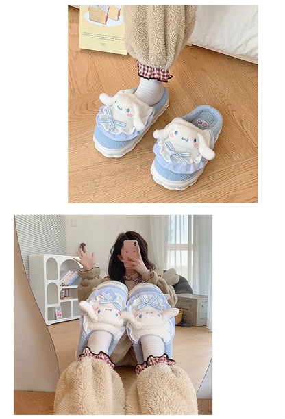 Sanrio Cotton Slippers Hello Kitty Cute Student Autumn Winter Bedroom Home Casual Soft Padded Plush Bedroom Aldult Shoes Girls