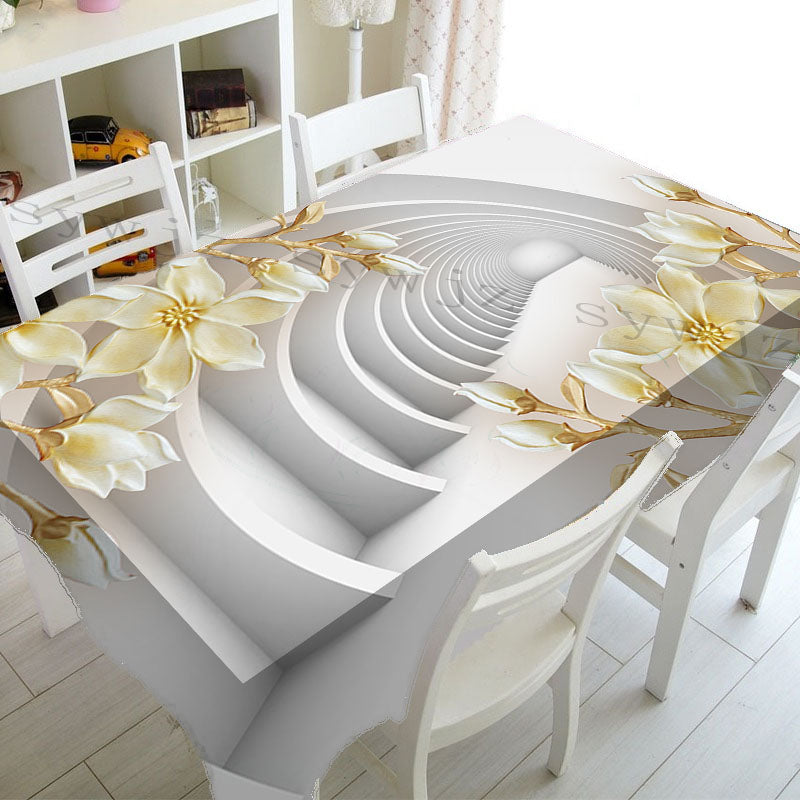 Luxury Pearl and Flower Butterfly 3d Printing Dining Room Tablecloth Dustproof Rectangular Home Kitchen Accessories Tablecloth