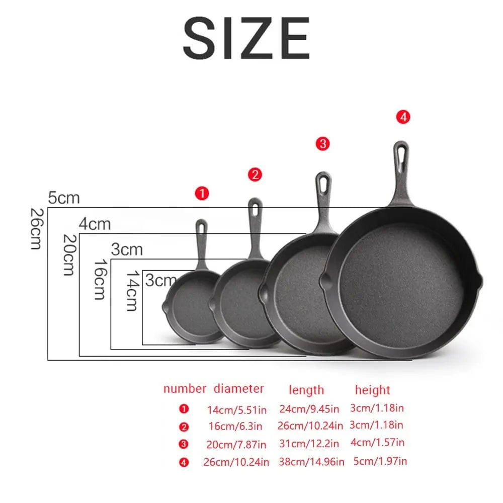 Uncoated Nonstick Frying Pan Signature Teardrop Handle Cast Iron Small Omelette Pan Multi-size Heat-Resistant Saute Pot Kitchen