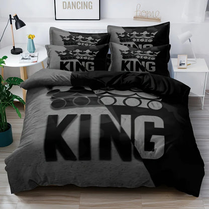 Duvet Cover Set 3 Pcs of Grey and Black King Size Bed Pattern Down Duvet Cover Set, Soft and Comfortable Decorative Bedding Set