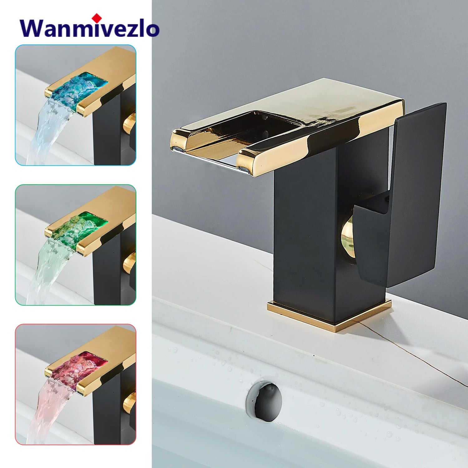 Bathroom Hydropower LED Waterfall Faucet Sink Basin Mixer Deck Mounted Solid Brass Water Power Basin Tap Luminous Washbasin Tap