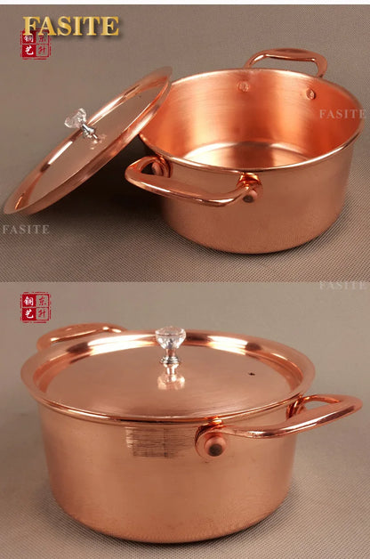 Pure Copper Small Hot Pot For One Person Cooking Induction Cooker Soup Pot with Lid 17cm Easy To Clean Single Serving Pot Best