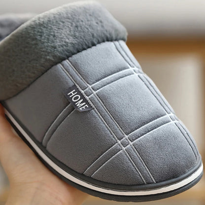 Large size 50-51 Plaid House Slippers for Man Memory Foam Winter Plush Indoor Male Shoes Warm Home Slippers 2023 Non Slip Black