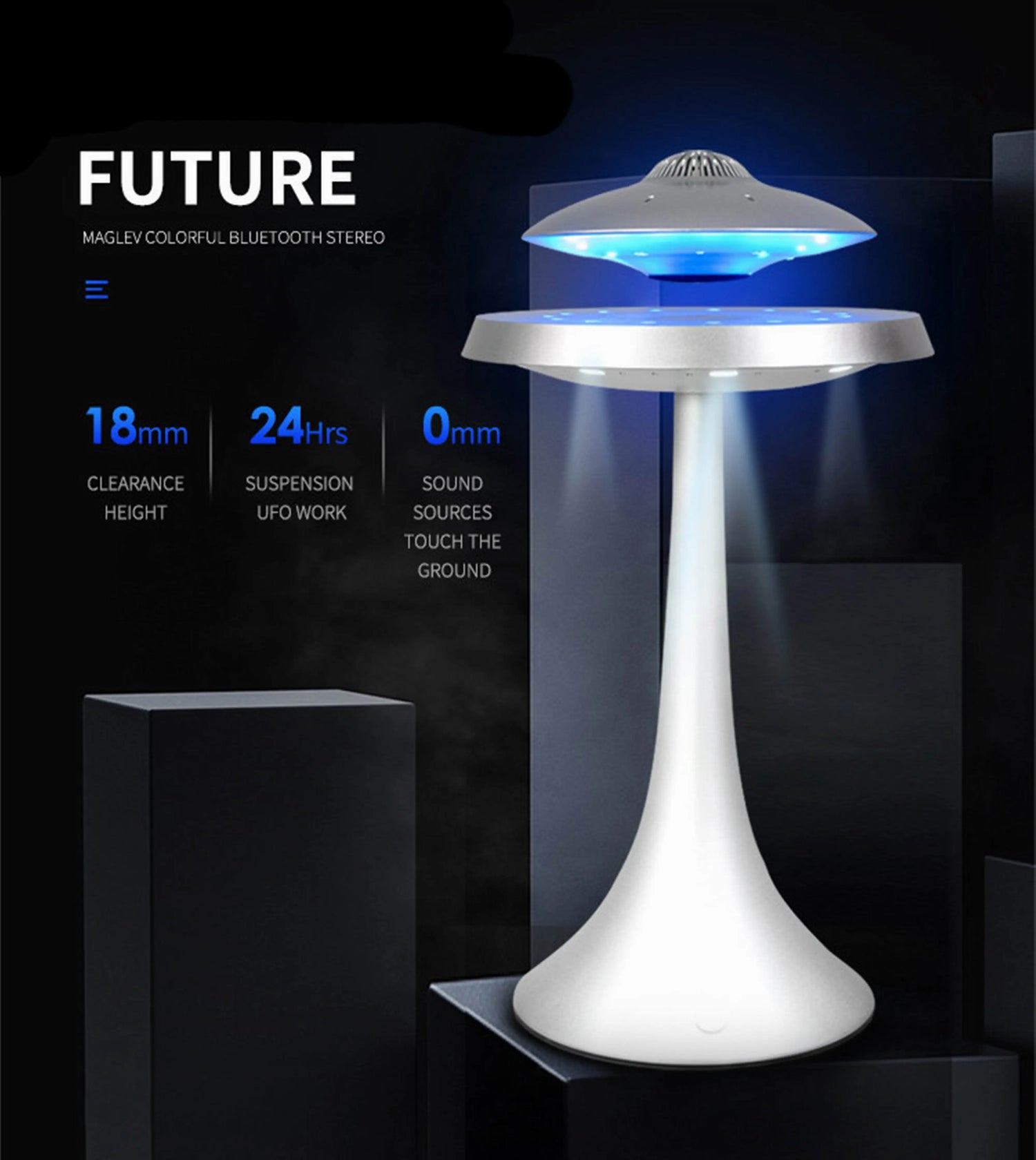 UFO Speaker Super Cool Levitating Speaker Magnetic Floating UFO Speaker Music Player with RGB Color Table Lamp