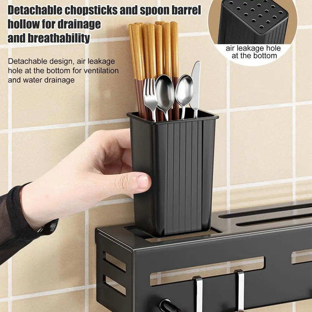 Kitchen Storage Rack Stainless Steel Wall Knives Holder Multifunctional No Punch With Hooks Knives Rack For Storing Chopsticks