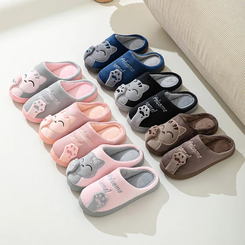 Comwarm Women Winter Cute Plush Cotton Slippers Indoor Warm Non-slip Milk Cow House Slippers Soft Fur Flufy Flat Bedroom Slides