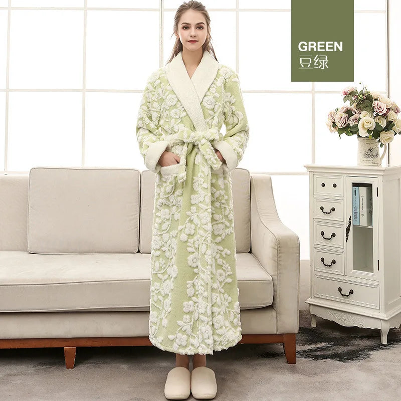 Lovers Robe Women Winter Flannel Bathrobe Thicken Warm Kimono Bath Gown Sleepwar Night Wear Plus Size 3XL Nightgown