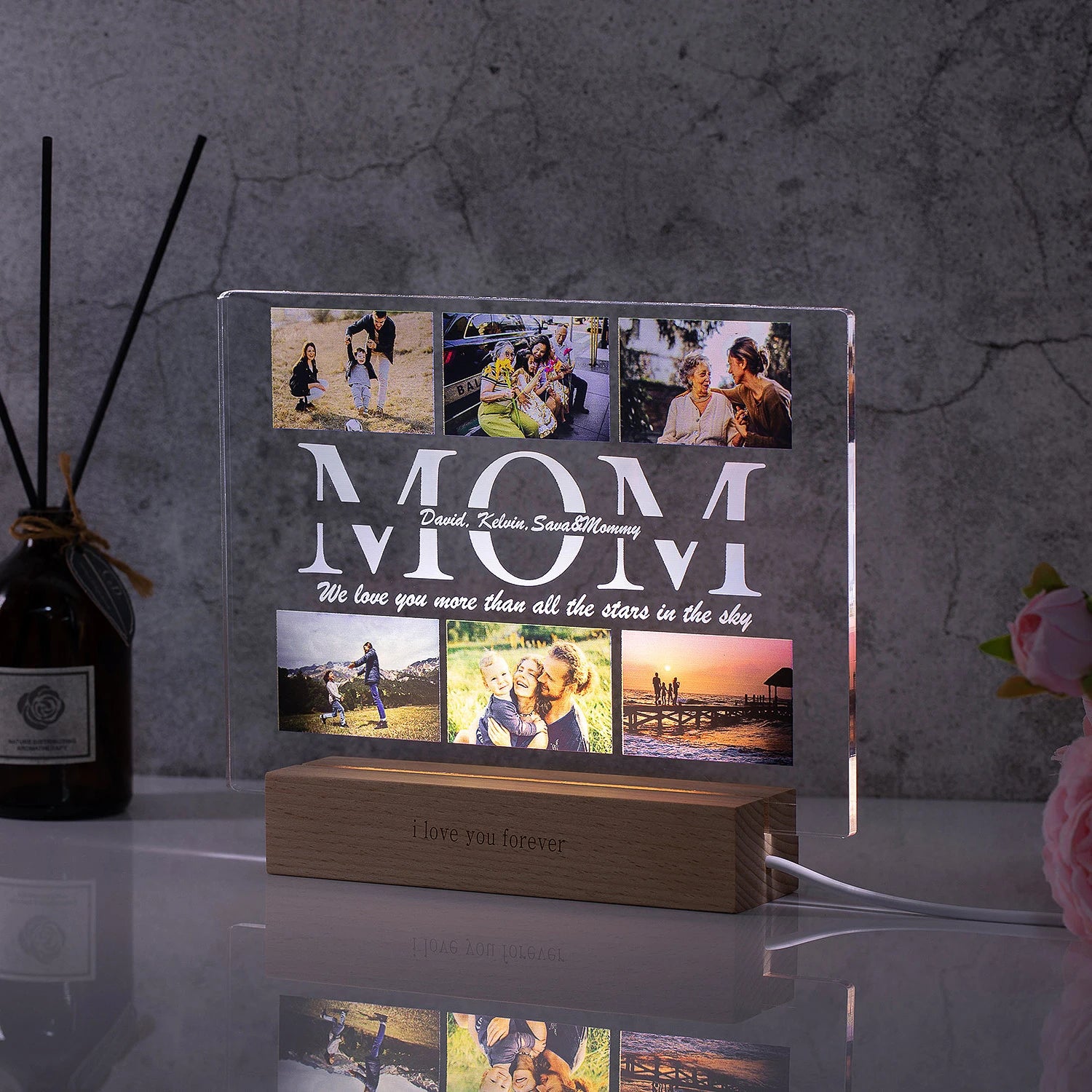 Personalized Custom Photo Text 3D Acrylic Lamp Customized Bedroom NightLight for MOM DAD LOVE Family Friend Birthday Day Gift