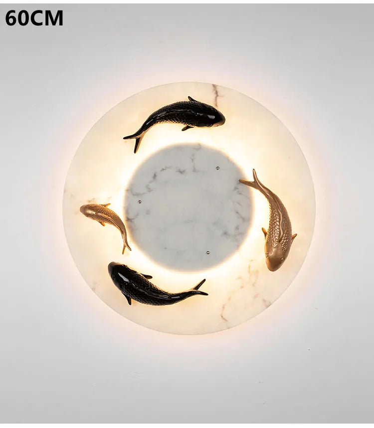 Modern Imitated Marble LED Wall Light Round Artificial Fish AC85~265V Chinese Style Porch Lamp For Garden Courtyard Path Adorn