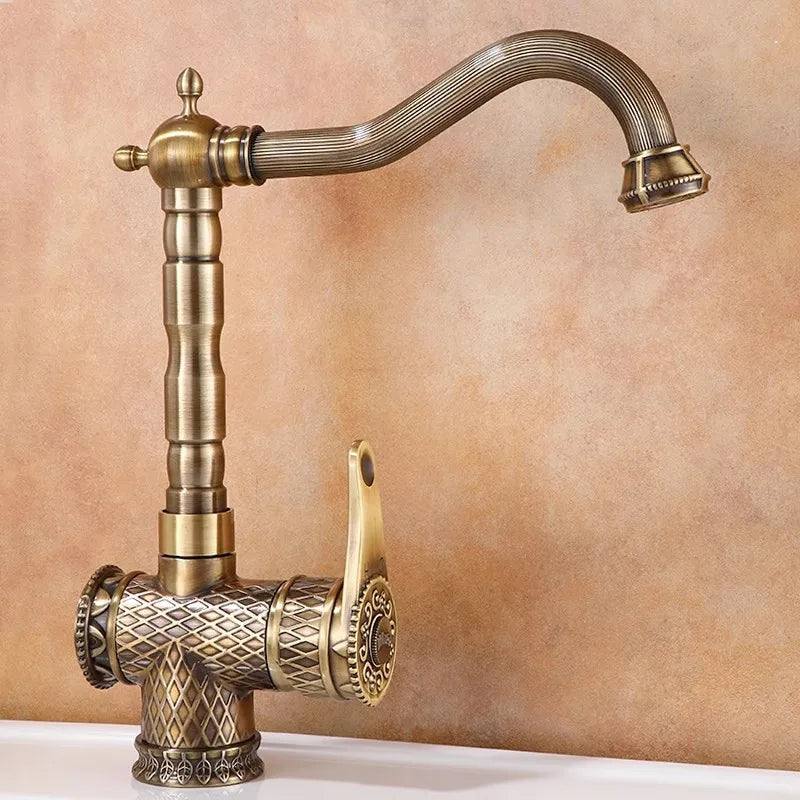 Basin Faucets Antique Bronze Bathroom Faucet Hot &amp; Cold Brass Bathroom Sink Faucet Deck Mounted Lavotory Faucet  Kitchen  Tap