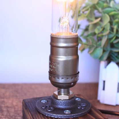 Industrial LED Table Lights With Switch  Wood Desk Lamp Retro Home Decor Creative Art Gift Night Light