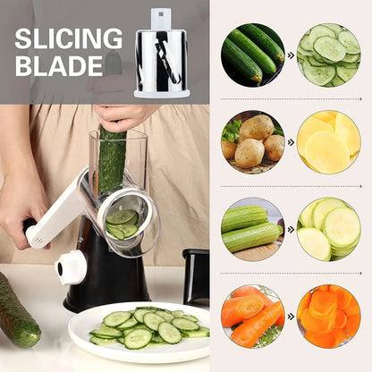 Manual Rotary Cheese Grater for Vegetable Cutter 3-in-1 Grater Slicer Multifunctional Vegetable Chopper With 3 replaceable blade