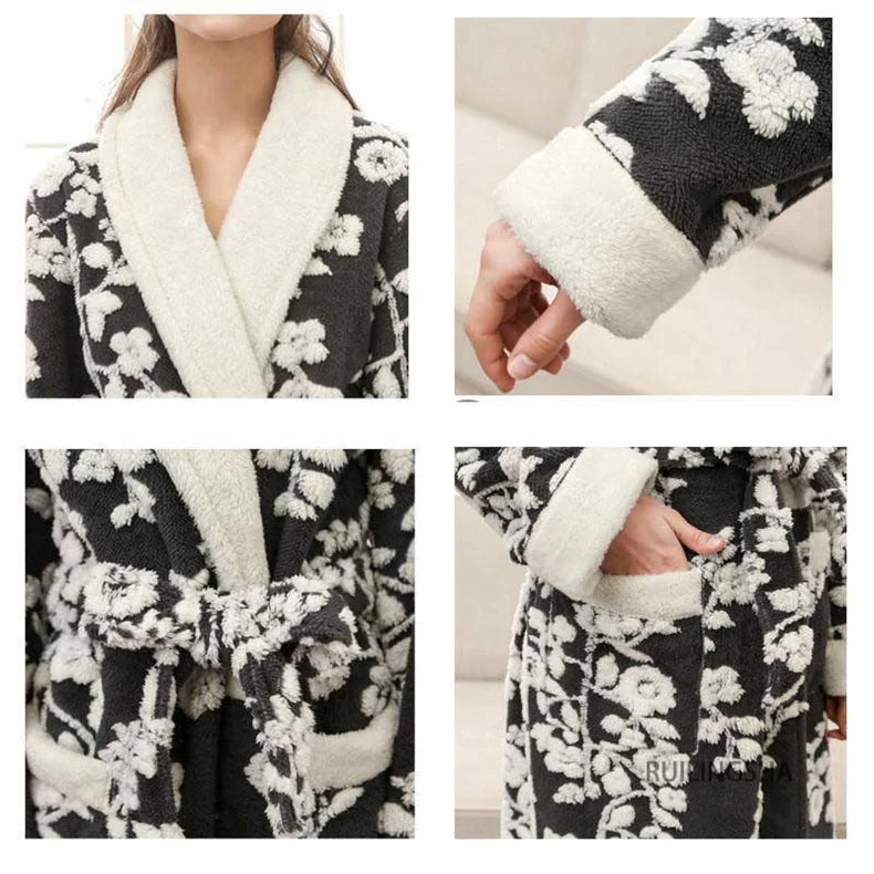 Lovers Robe Women Winter Flannel Bathrobe Thicken Warm Kimono Bath Gown Sleepwar Night Wear Plus Size 3XL Nightgown