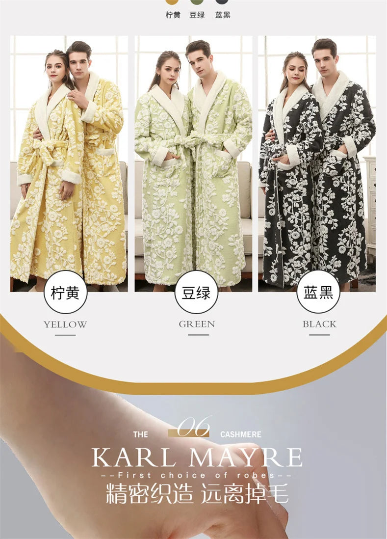 Lovers Robe Women Winter Flannel Bathrobe Thicken Warm Kimono Bath Gown Sleepwar Night Wear Plus Size 3XL Nightgown