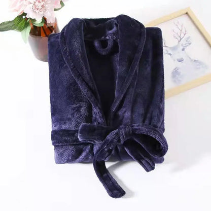 Coral Fleece Bathrobe Women Man Winter Warm Casual Flannel Robe Sleepwear Plush Shawl Bath Robe Lounge Nightgown Home Clothes