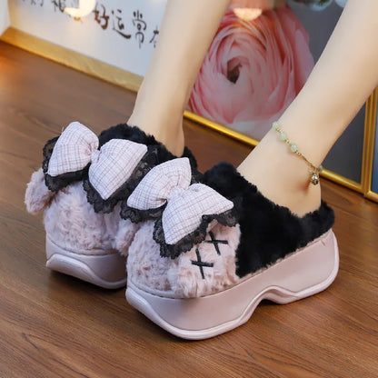 winter slippers women indoor/ outdoor fashion slides shoes with bowknot ladies chunky slippers