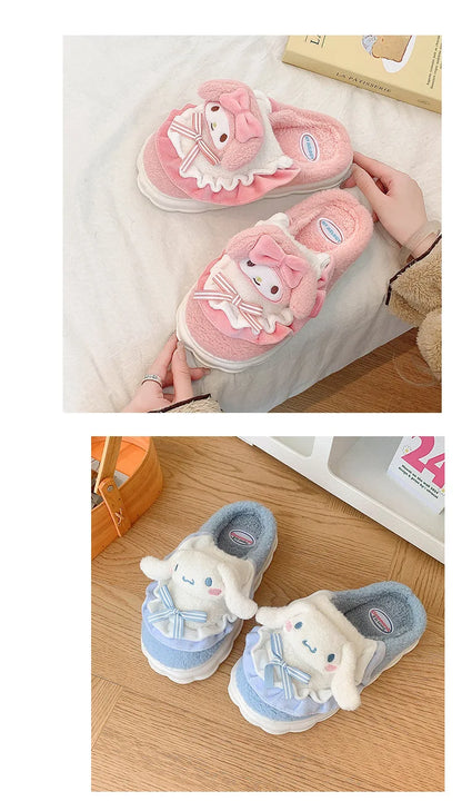 Sanrio Cotton Slippers Hello Kitty Cute Student Autumn Winter Bedroom Home Casual Soft Padded Plush Bedroom Aldult Shoes Girls