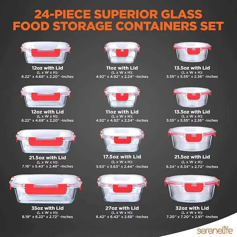 24-Piece Food Glass Storage Containers